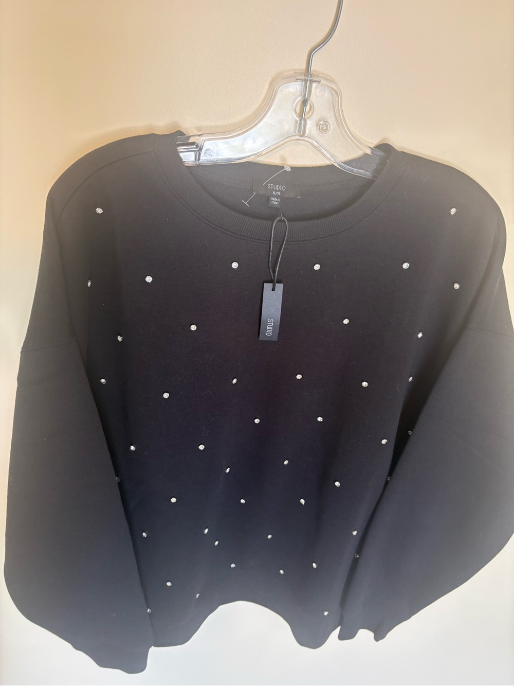 Studio Black Sweatshirt with Crystal Studs